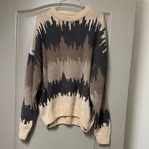 Boohoo Mens Beige and Black Graphic Crewneck Sweater
